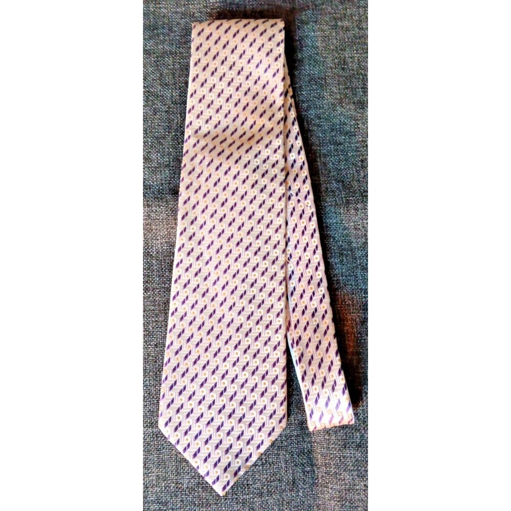 Tie 70s 80s 90s Y2K Mens Setazone Purple Gold Ivory silk 4 Wide 61 Long